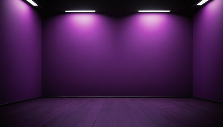 Purple empty room with floor and spotlights. 3D renderingの素材
