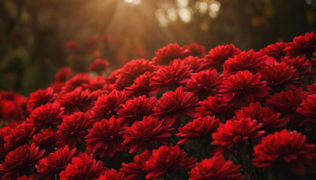 Red chrysanthemum flowers in the garden, soft focusの素材