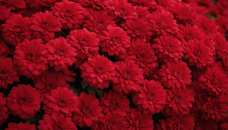 Beautiful red chrysanthemums flowers as background, closeupの素材