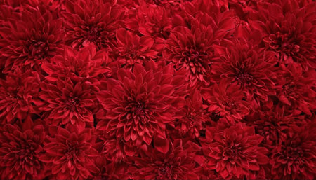 Red chrysanthemum flowers as a background, top viewの素材