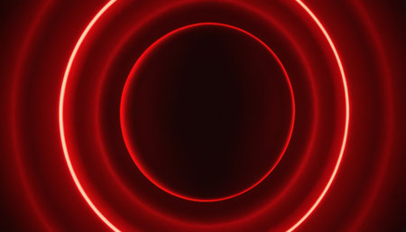 Glowing red neon circle on dark background. Vector illustration. Eps 10の素材