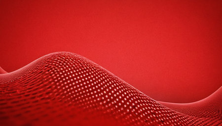 Red abstract background with a dynamic wave. 3d rendering, 3d illustration.の素材