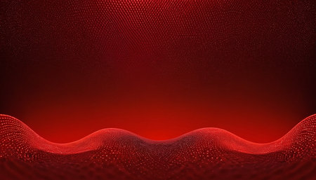 Abstract red wave background. 3D rendering with DOF and meshの素材