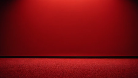 Red wall and floor with red carpet. 3d rendering illustration.の素材