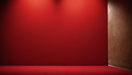 Red wall with spotlight and red carpet. 3D Rendering.の素材