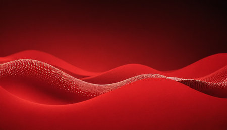 3d rendering of abstract wavy red background with some smooth lines in itの素材