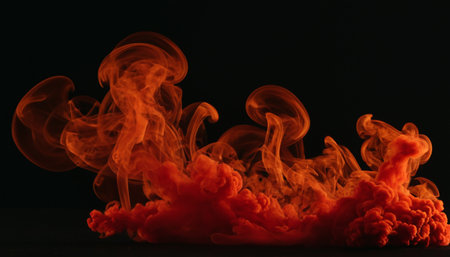 Red smoke on a black background. Copy space. Shallow depth of fieldの素材