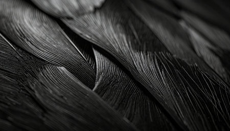 Close up of black and white feathers texture background. Macro photography.の素材