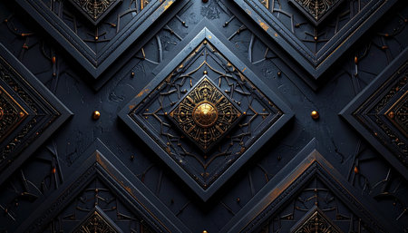 Luxury black metal door with ornament. 3d render illustrationの素材