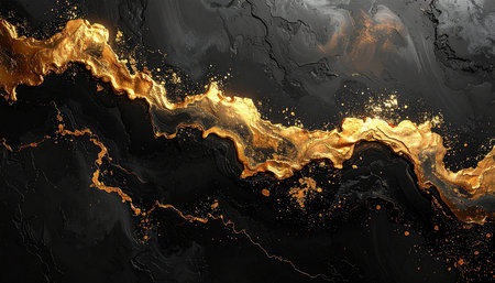 Black and gold marble texture background with golden glitter. 3d illustrationの素材
