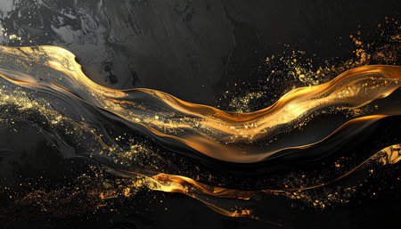 Black and gold abstract background. 3d rendering, 3d illustration.の素材