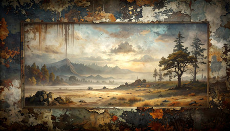 Landscape with the image of the autumn forest and the lake.の素材