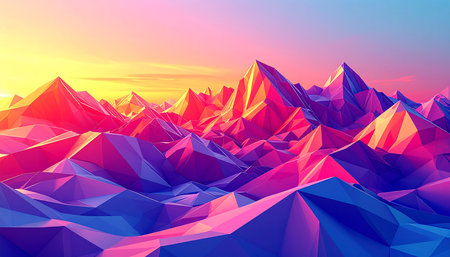 Low poly mountains landscape. 3d illustration. Abstract polygonal background.の素材