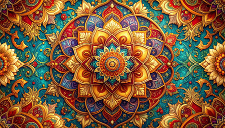 Ornament in the form of a mandala on a blue backgroundの素材