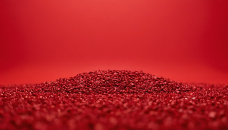 Red coffee beans on a red background. Close-up shot.の素材