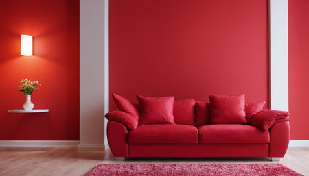 Red living room interior with red sofa and red wall. 3d renderの素材