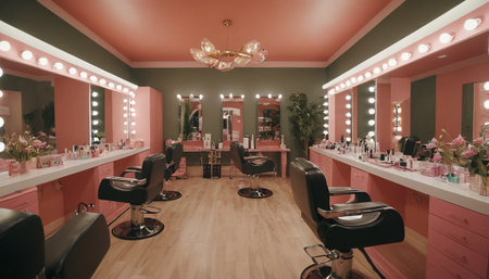 Interior of a beauty salon with barbershop chair and mirrorの素材
