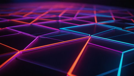 3d rendering of abstract geometric background with neon glowing cubes. 3d illustration.の素材