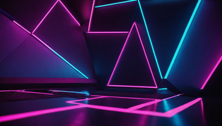 3d render, abstract background with neon lights, ultraviolet light, geometric shapesの素材
