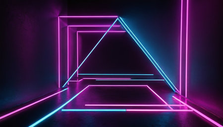 3D abstract background with neon lights. 3d illustration mockupの素材