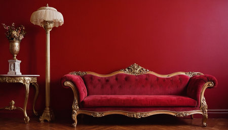 Classic red sofa in classic interior. Interior design. 3d renderの素材