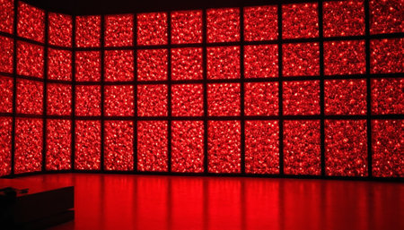 Red glass wall background. Red glass wall with red glass pattern.の素材