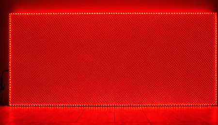Red neon lights on a wall in the interior. 3d renderingの素材
