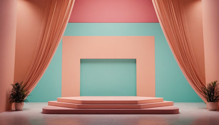 Minimalist abstract scene with podium and curtains, 3d renderの素材