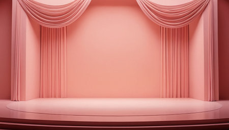 Empty podium with pink curtains, 3d rendering. Computer digital drawing.の素材