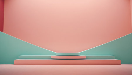3d rendering of empty podium with pastel color wall background.の素材