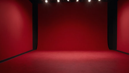 Empty red stage with spotlight and red wall. 3d rendering.の素材