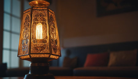 Lantern in the interior of the house. Selective focus.の素材