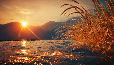 Sunset on the shore of lake Garda, Lombardy, Italyの素材