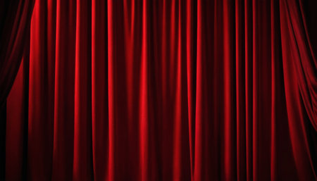 Red velvet curtain background. Cinema or theater curtain. 3d illustrationの素材