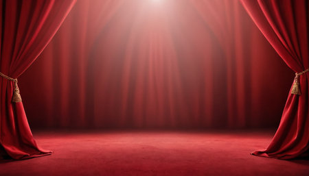 Red stage drapes with spotlight and red velvet curtain. Stage backgroundの素材