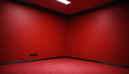 Empty room with red wall and red floor. 3d rendering.の素材