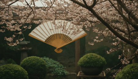Japanese paper fan with cherry blossom in Nara, Japan.の素材