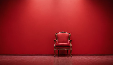 Red armchair on a red wall background with copy space for textの素材