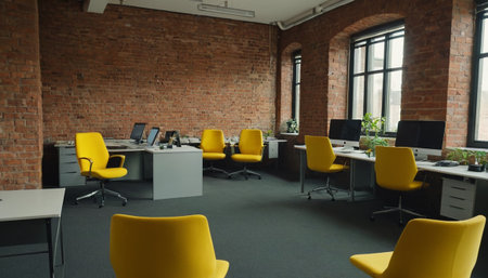 Modern coworking office interior with furniture and equipment. 3d renderingの素材