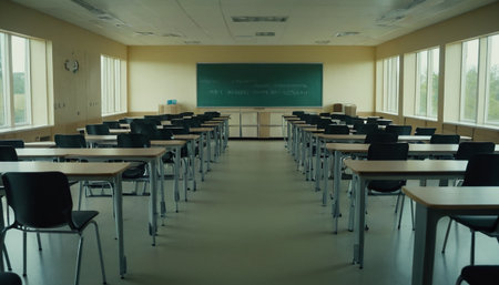 Empty classroom with blackboard in the background. Back to school concept.の素材