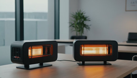 two modern led alarm clocks on table in office. 3d renderingの素材