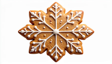 christmas gingerbread snowflake isolated on white background with clipping pathの素材