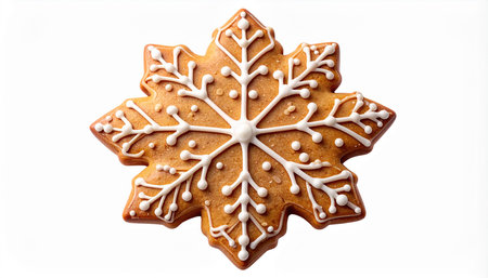 Christmas gingerbread snowflake cookie isolated on white background with clipping pathの素材