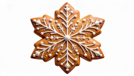Gingerbread snowflake isolated on white background. Christmas cookies.の素材