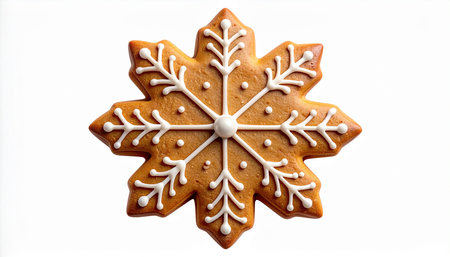 Christmas gingerbread snowflake cookie isolated on white background with clipping pathの素材