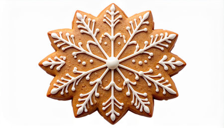 christmas gingerbread snowflake cookie isolated on white background with clipping pathの素材