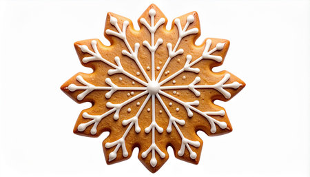 Christmas gingerbread snowflake cookie isolated on white background with clipping pathの素材
