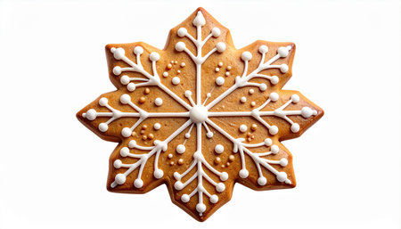 Christmas gingerbread snowflake cookie isolated on white background. Top view.の素材