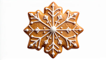Christmas gingerbread cookie with snowflake isolated on a white background.の素材