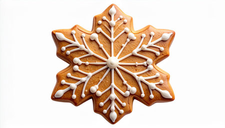 Gingerbread snowflake cookie isolated on white background with clipping pathの素材